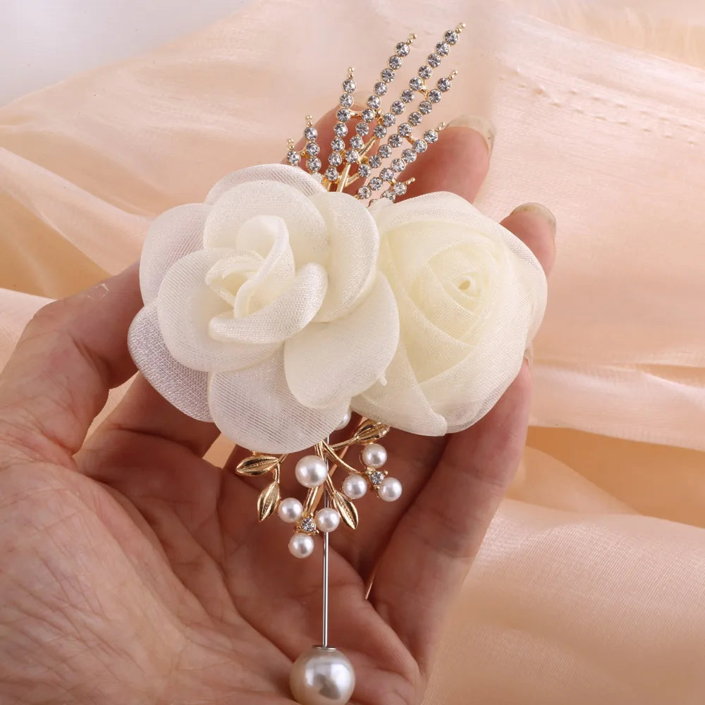 Ivory Rose Wrist Corsage & Boutonniere Set – Elegance for Every Occasion