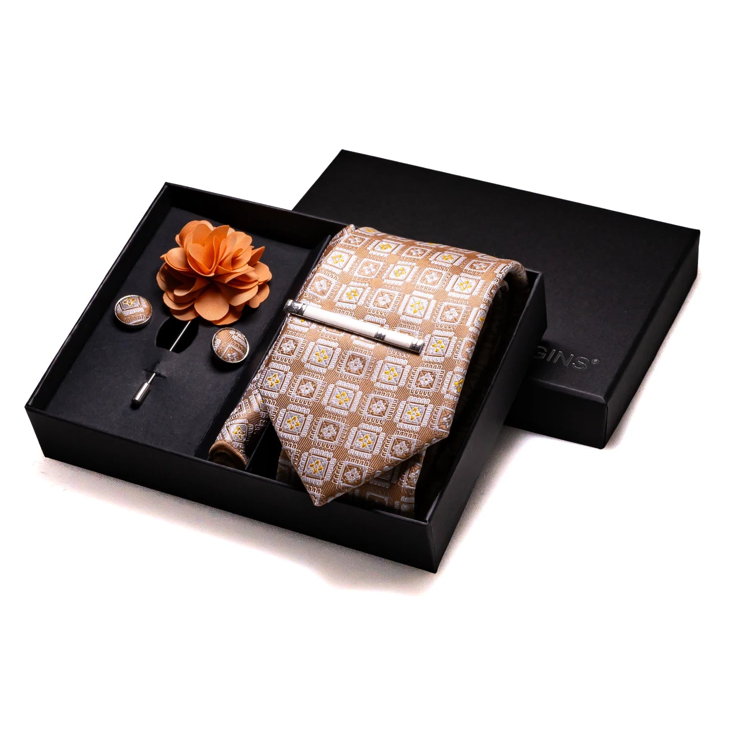 Orange Plaid Silk Wedding Tie Set – Luxury Gift Box Edition