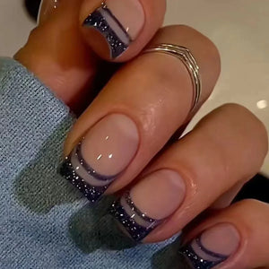 🖤 24pcs Short Almond Press-On Nails – Black Bowknot & White Pearl French Tips