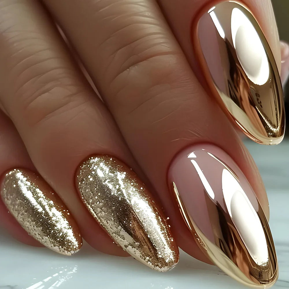 ⭐ 24pcs Simple French Almond Press-On Nails – Chic Stars & Easy Style