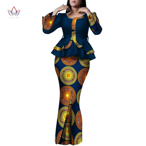 🌞 Summer African Traditional Outfit for Women – Bazin Riche Top & Skirt Set (WY9926)