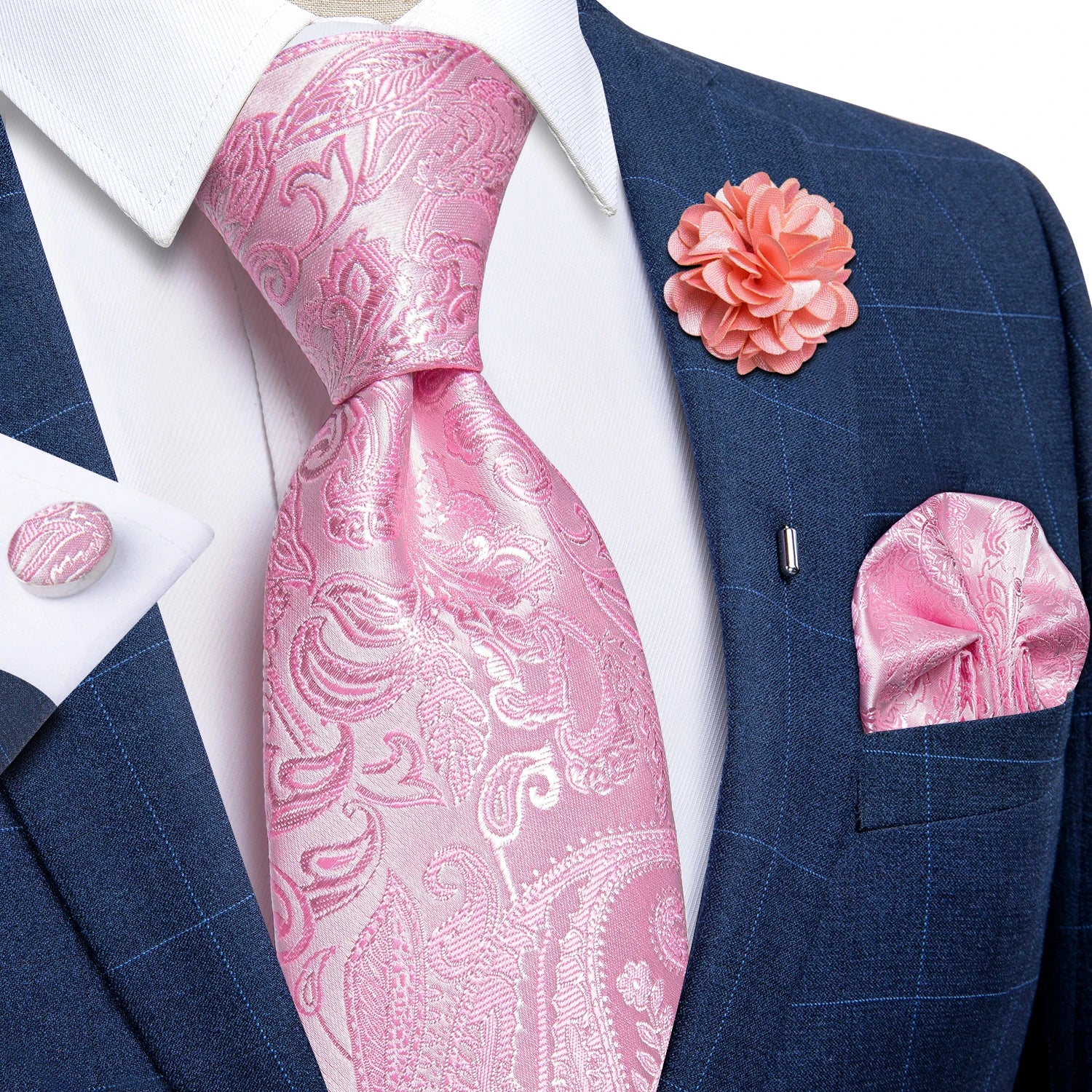 Luxury Yellow Solid Silk Tie Set for Men