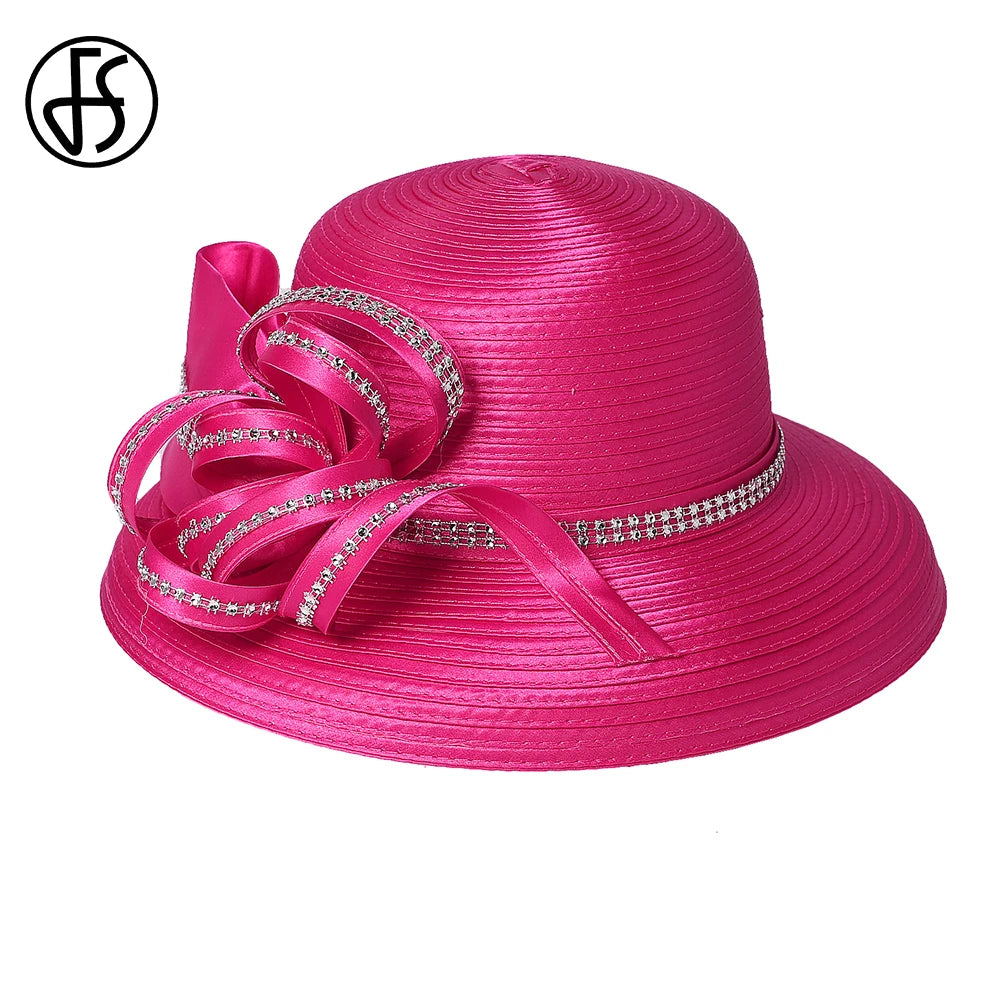 FS Lady Elegant White Wide Brim Hat – Perfect for Tea Parties, Weddings & Church