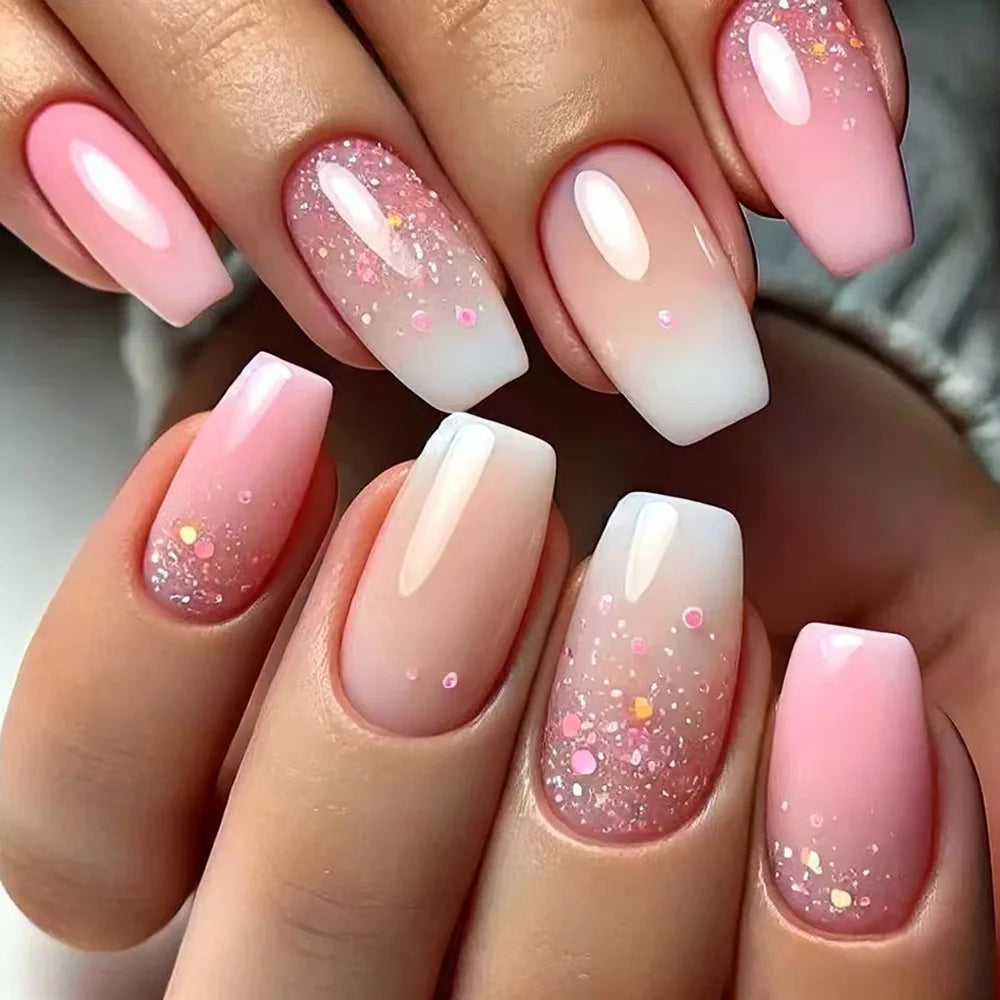 🤍 24pcs Nude White French Press-On Nails – Short Square, Simple & Stylish