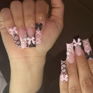 ✨ 24pcs Gold French Border Press-On Nails – Long Coffin Style with Rhinestones