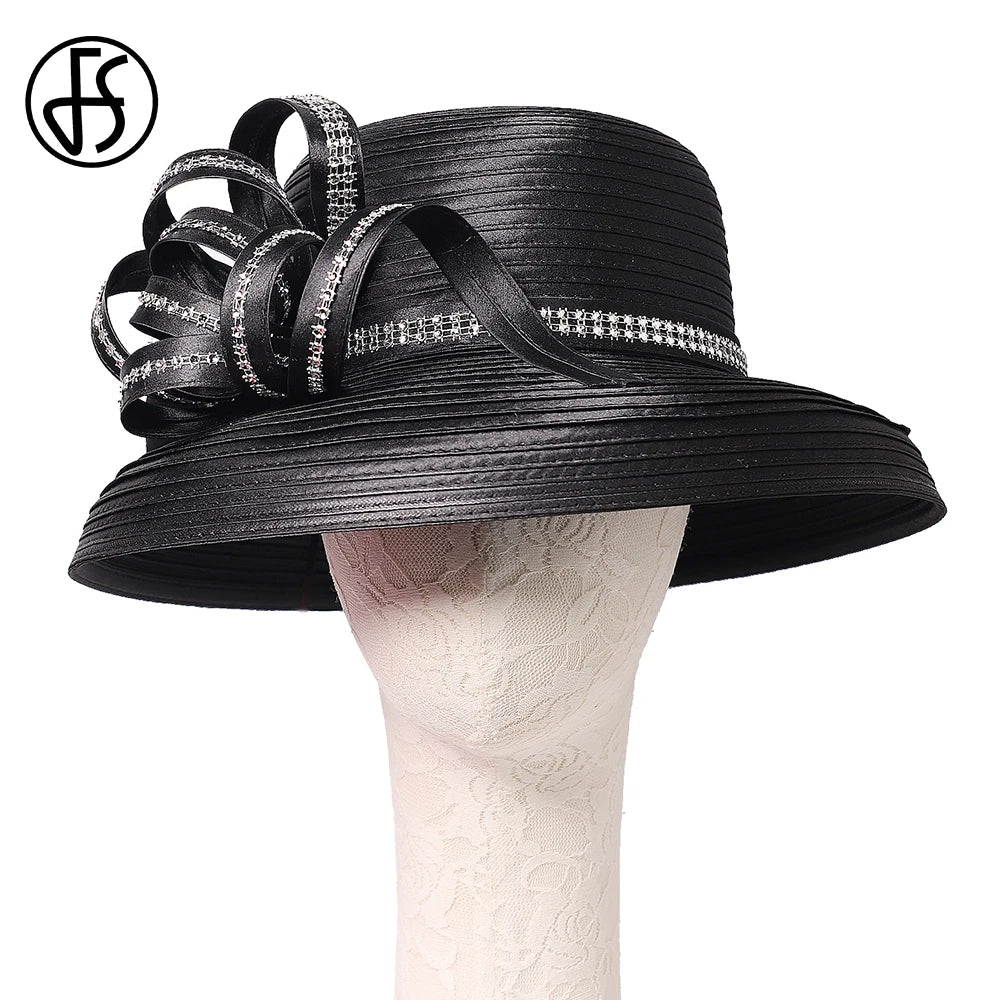 FS Lady Elegant White Wide Brim Hat – Perfect for Tea Parties, Weddings & Church