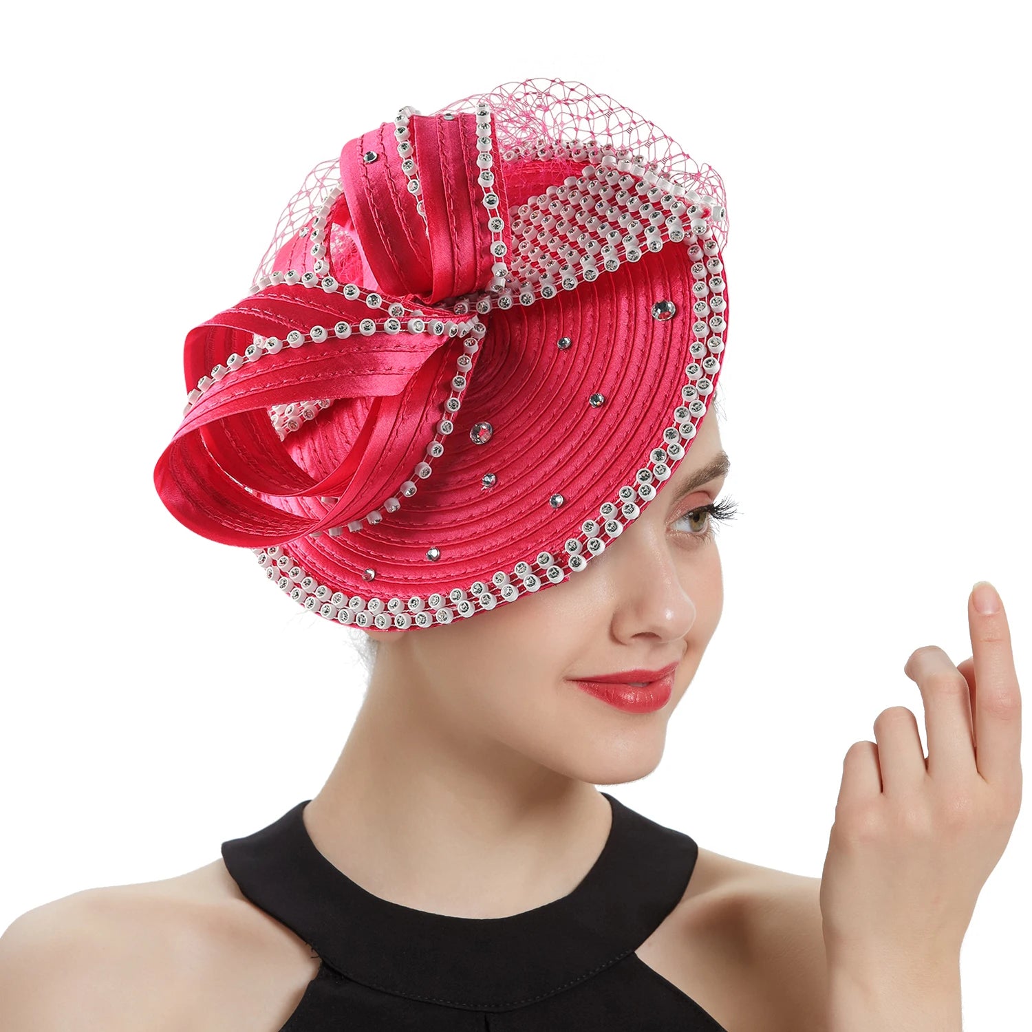 🎀 Perfect Satin Fascinator – Multicolor Fancy Hair Accessory with Veil & Rhinestones