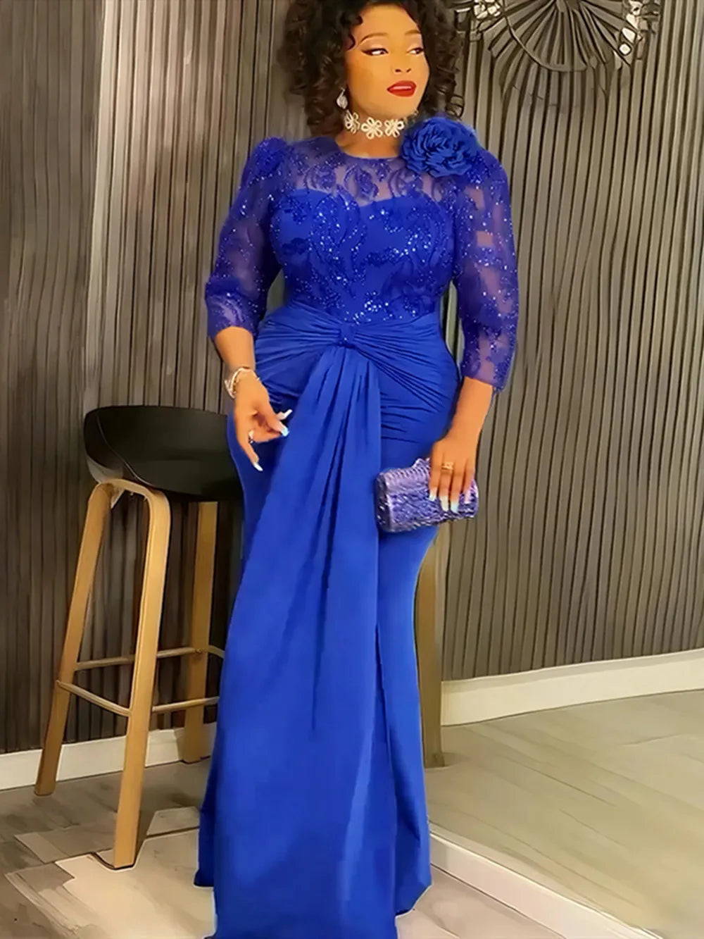 ✨ Plus Size African Party Dress – Dashiki Sequin Long Bodycon Gown ✨