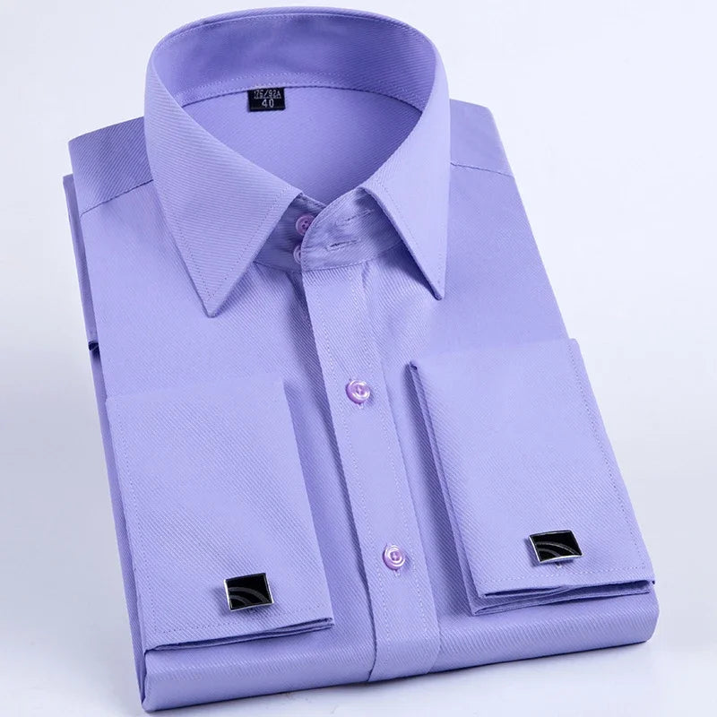 Men’s French Cuff Dress Shirt – Long Sleeve Slim Fit Tuxedo Shirt with Cufflinks