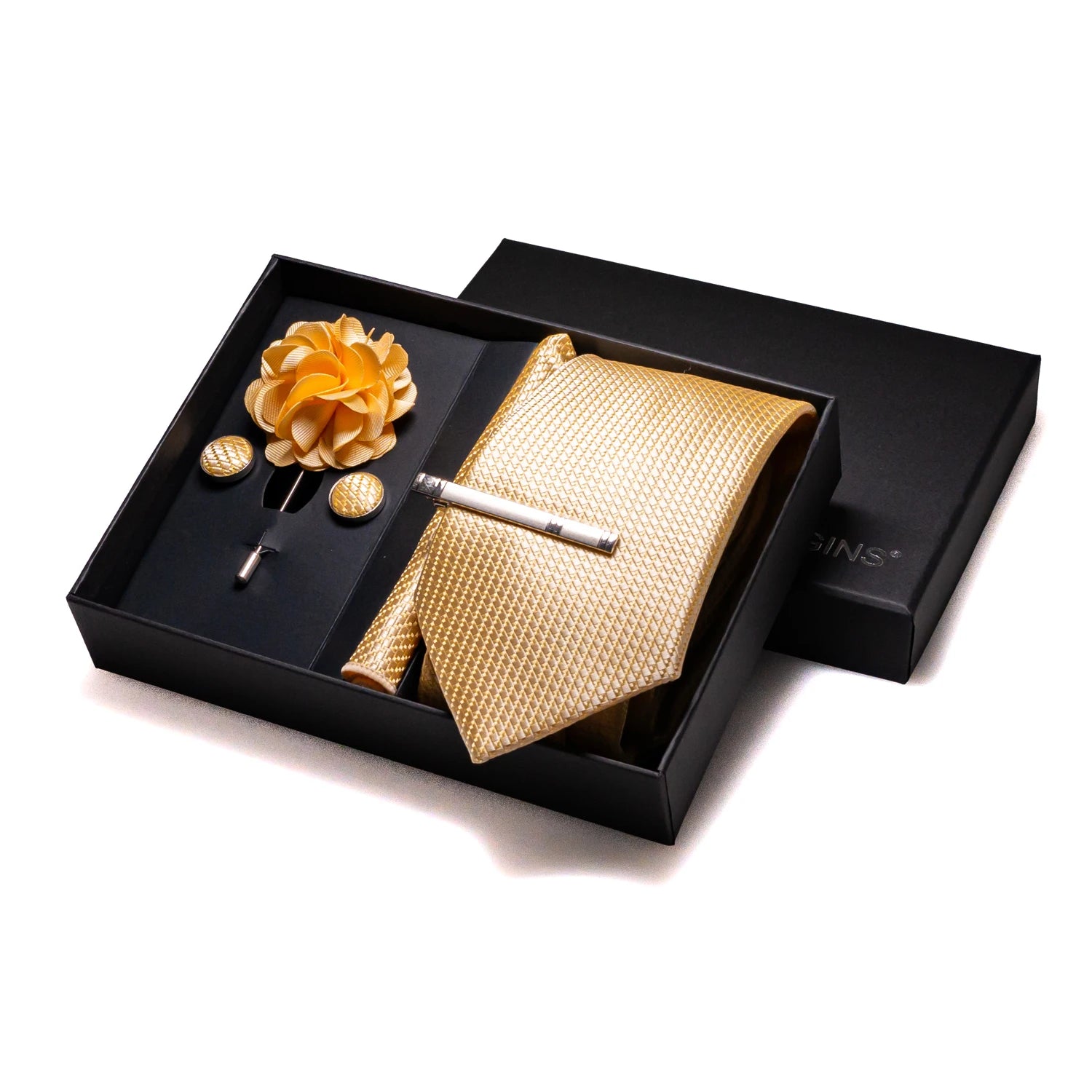 Orange Plaid Silk Wedding Tie Set – Luxury Gift Box Edition
