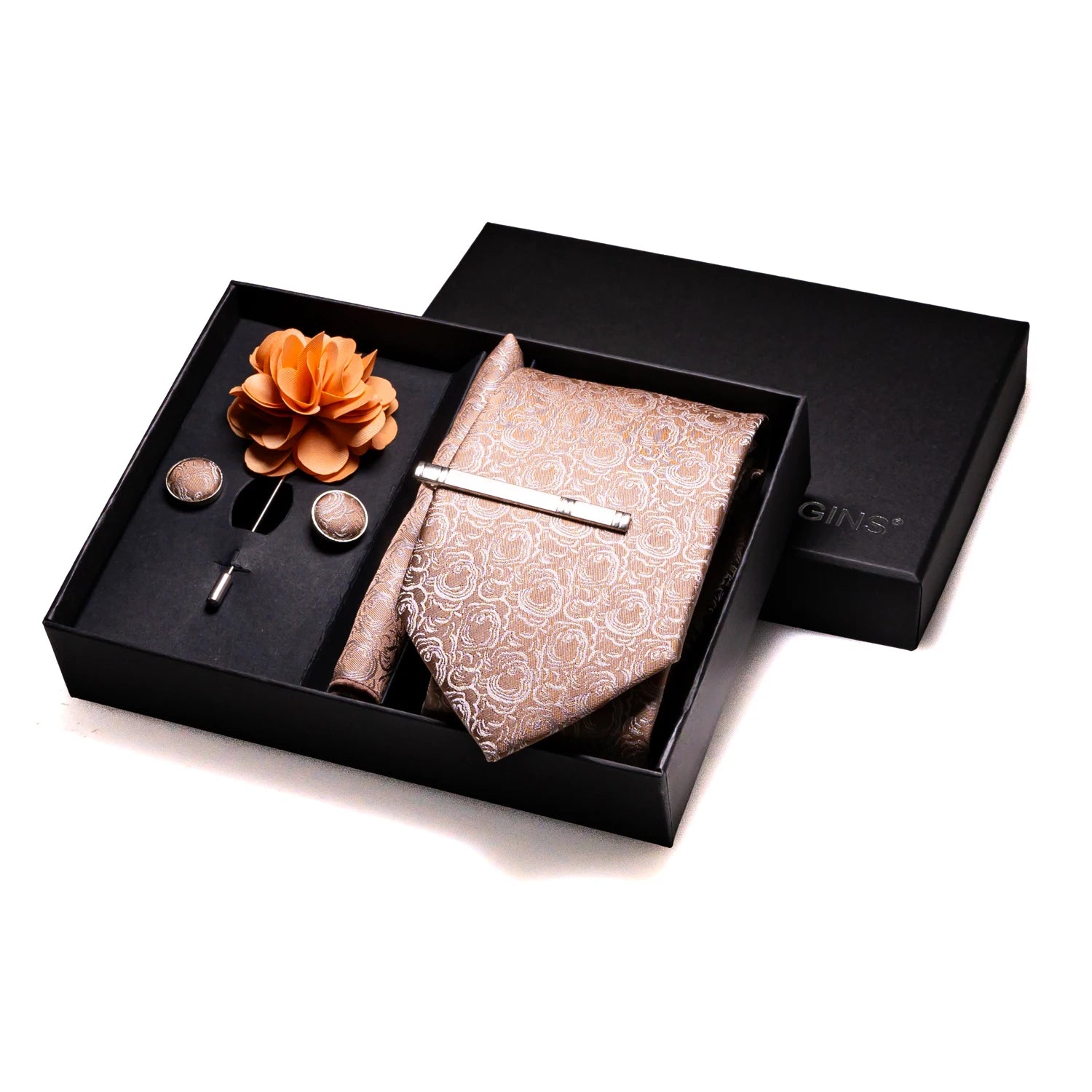 Orange Plaid Silk Wedding Tie Set – Luxury Gift Box Edition
