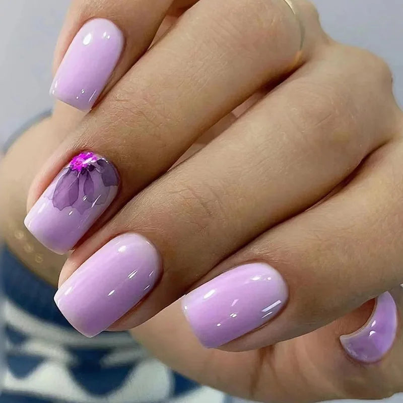 🍒 24pcs Short Square French Press-On Nails – Cherry Pink Perfection