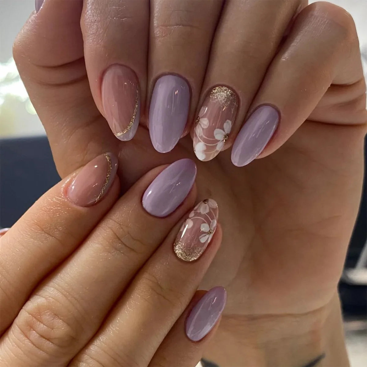 🌼 24pcs White Flower Press-On Nails – INS Yellow & Pink Blush Tones