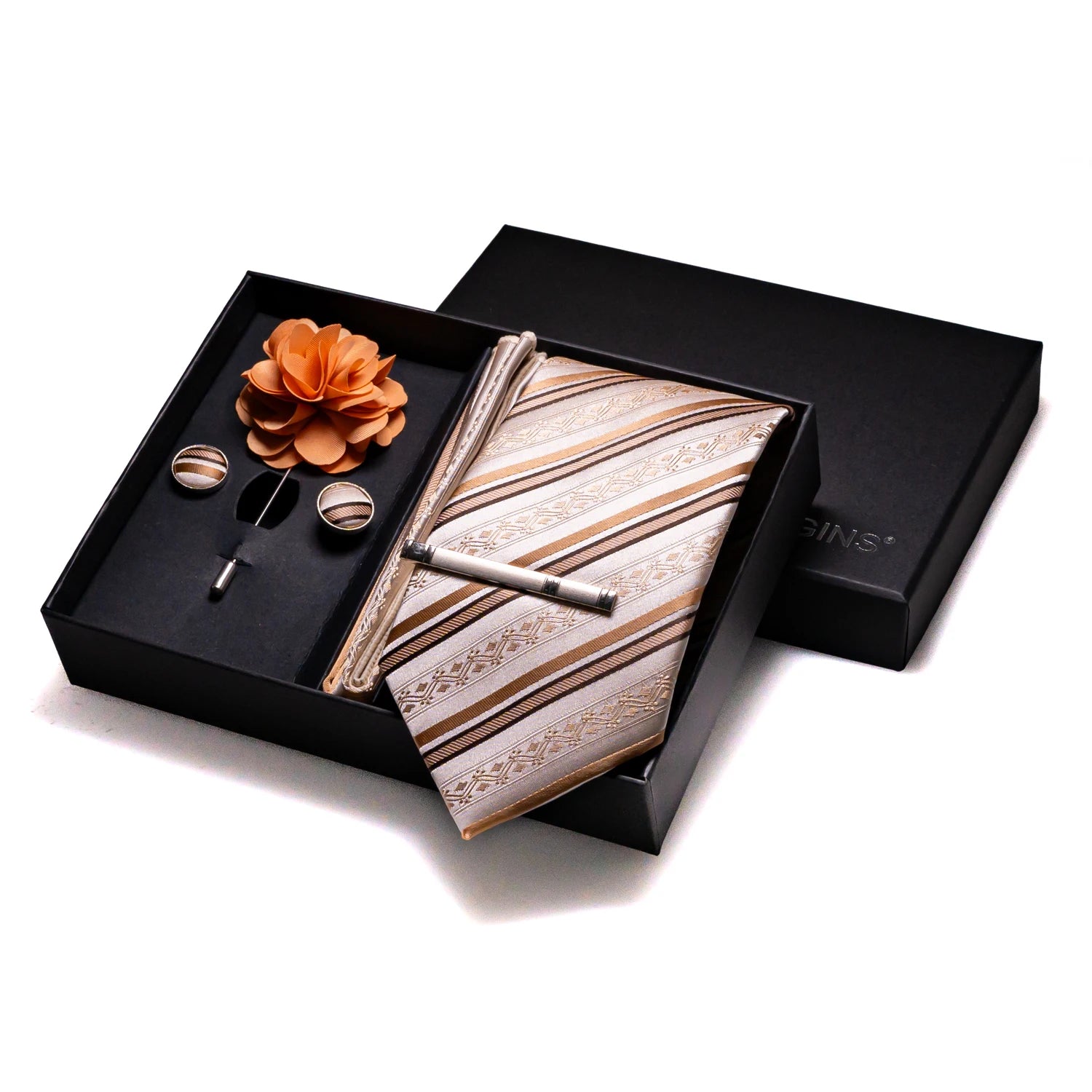 Orange Plaid Silk Wedding Tie Set – Luxury Gift Box Edition