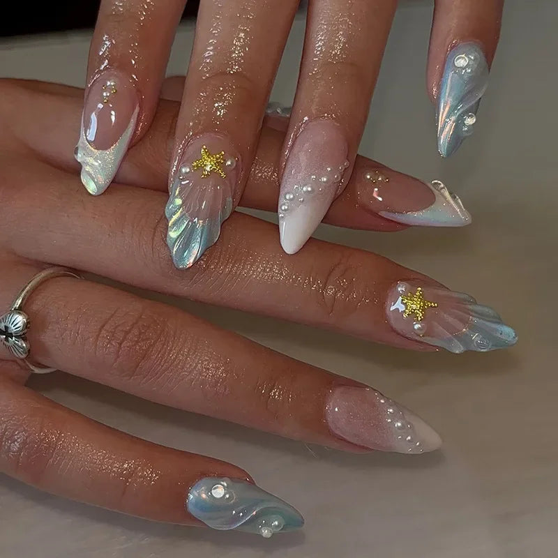 🌿 24pcs Flora Almond Press-On Nails – Mori Girl Ballet-Inspired Beauty