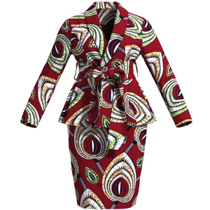 🌺 African Women Top & Skirt Set – Long Sleeve Ankara Print Suit (WY10871)