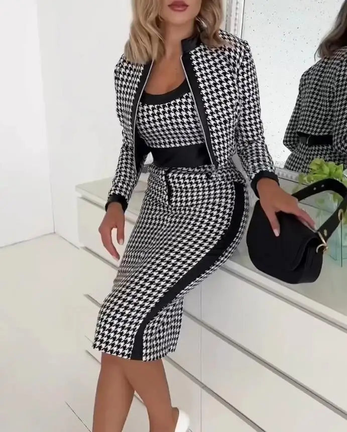 Elegant 3-Piece Set for Women: Autumn/Winter Spaghetti Top, Skirt, and Coat Suit