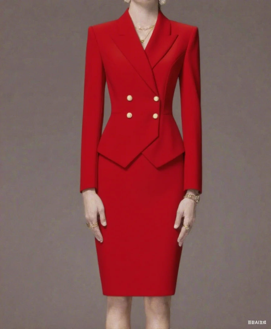 Business Summer Women’s Suit – 2-Piece Jacket & Skirt Set with Peak Lapel