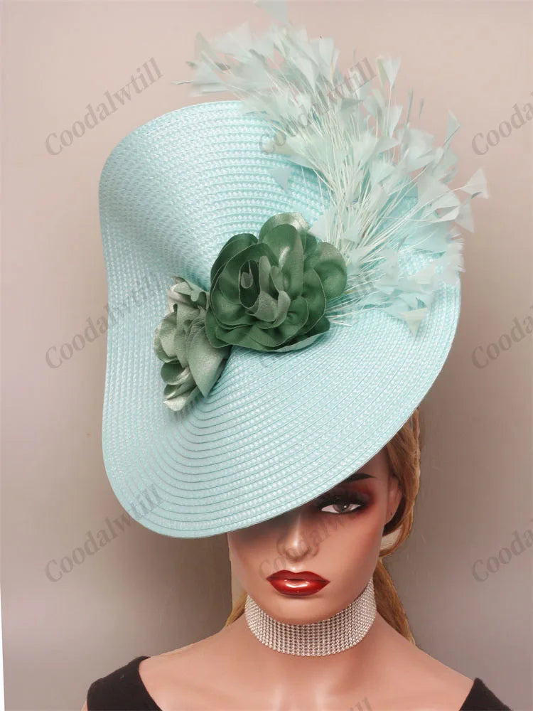 🎩 Big Derby Race Fascinator Hat – Elegant Pillbox with Flowers & Feathers