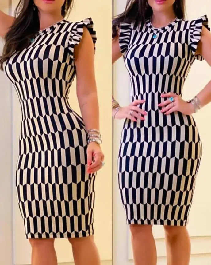 Elegant Women's Flutter Sleeve Midi Dress – Summer Chic & Office Ready