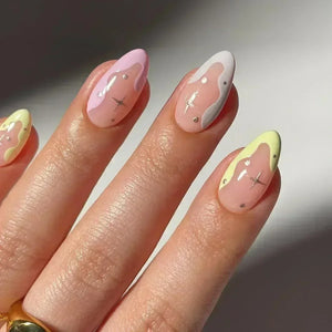 💗 24pcs French Almond Press-On Nails – White Edge with INS Pink Style
