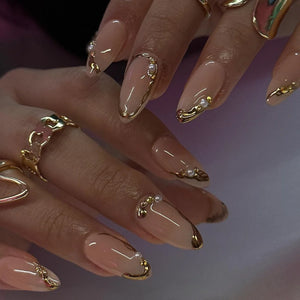 ⭐ 24pcs Simple French Almond Press-On Nails – Chic Stars & Easy Style