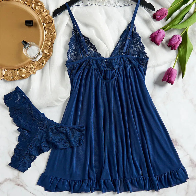 Fl Tulle Suspenders Exquisite Women's Lace Lingerie Set
