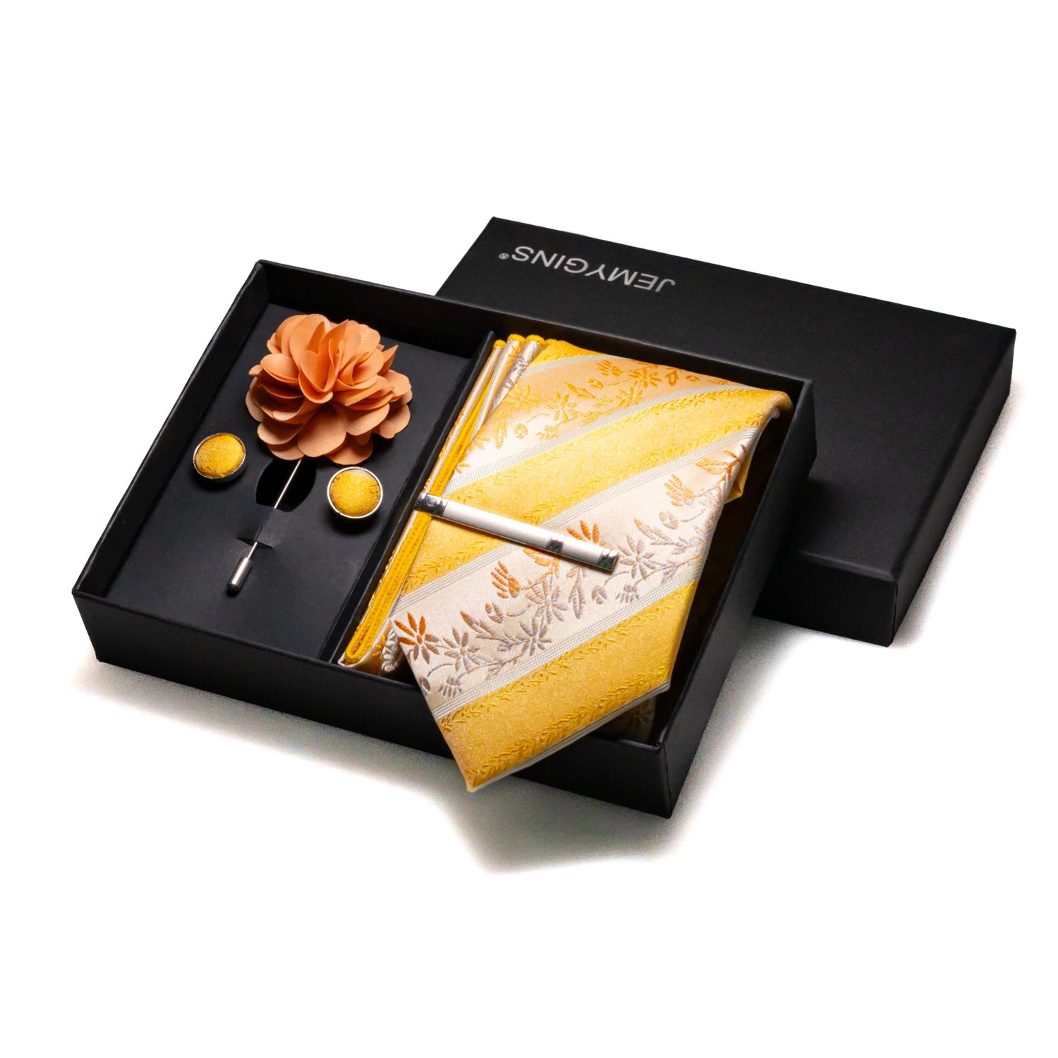 Orange Plaid Silk Wedding Tie Set – Luxury Gift Box Edition