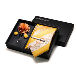 Orange Plaid Silk Wedding Tie Set – Luxury Gift Box Edition