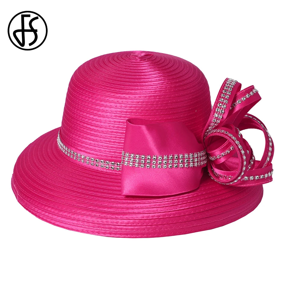 FS Lady Elegant White Wide Brim Hat – Perfect for Tea Parties, Weddings & Church