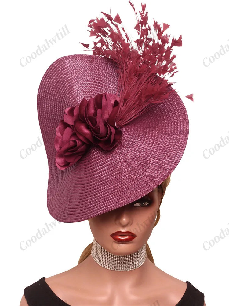 🎩 Big Derby Race Fascinator Hat – Elegant Pillbox with Flowers & Feathers