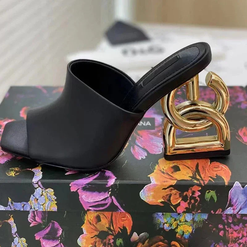Eye-Catching Patent Leather Mules – Peep Toe High Heels