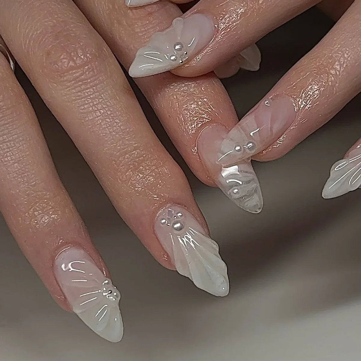 🌿 24pcs Flora Almond Press-On Nails – Mori Girl Ballet-Inspired Beauty