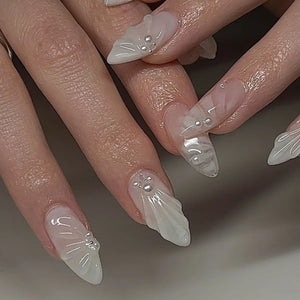 🌿 24pcs Flora Almond Press-On Nails – Mori Girl Ballet-Inspired Beauty