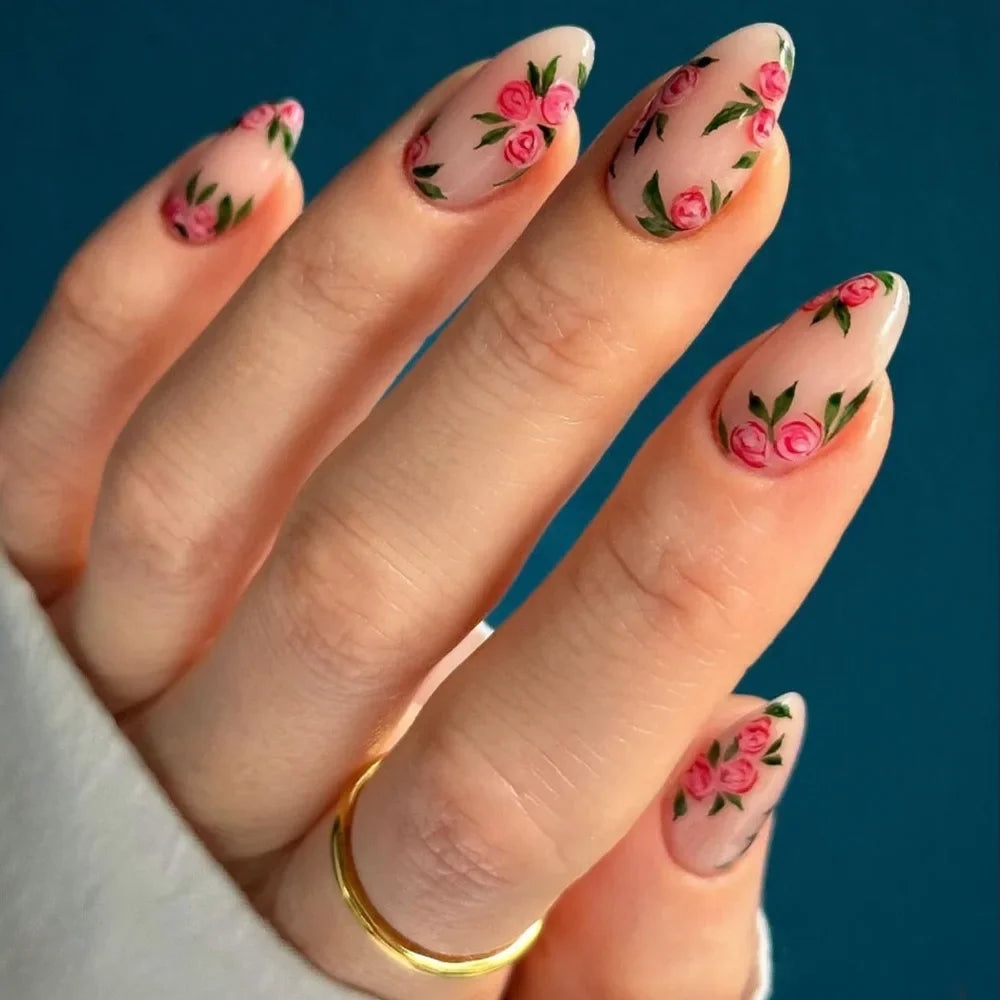 🌿 24pcs Flora Almond Press-On Nails – Mori Girl Ballet-Inspired Beauty