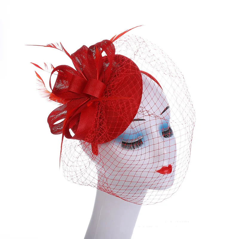 New Fascinator Pillbox Hat with Veil, Mesh Lace & Feathers – Elegant Headband Style for Women