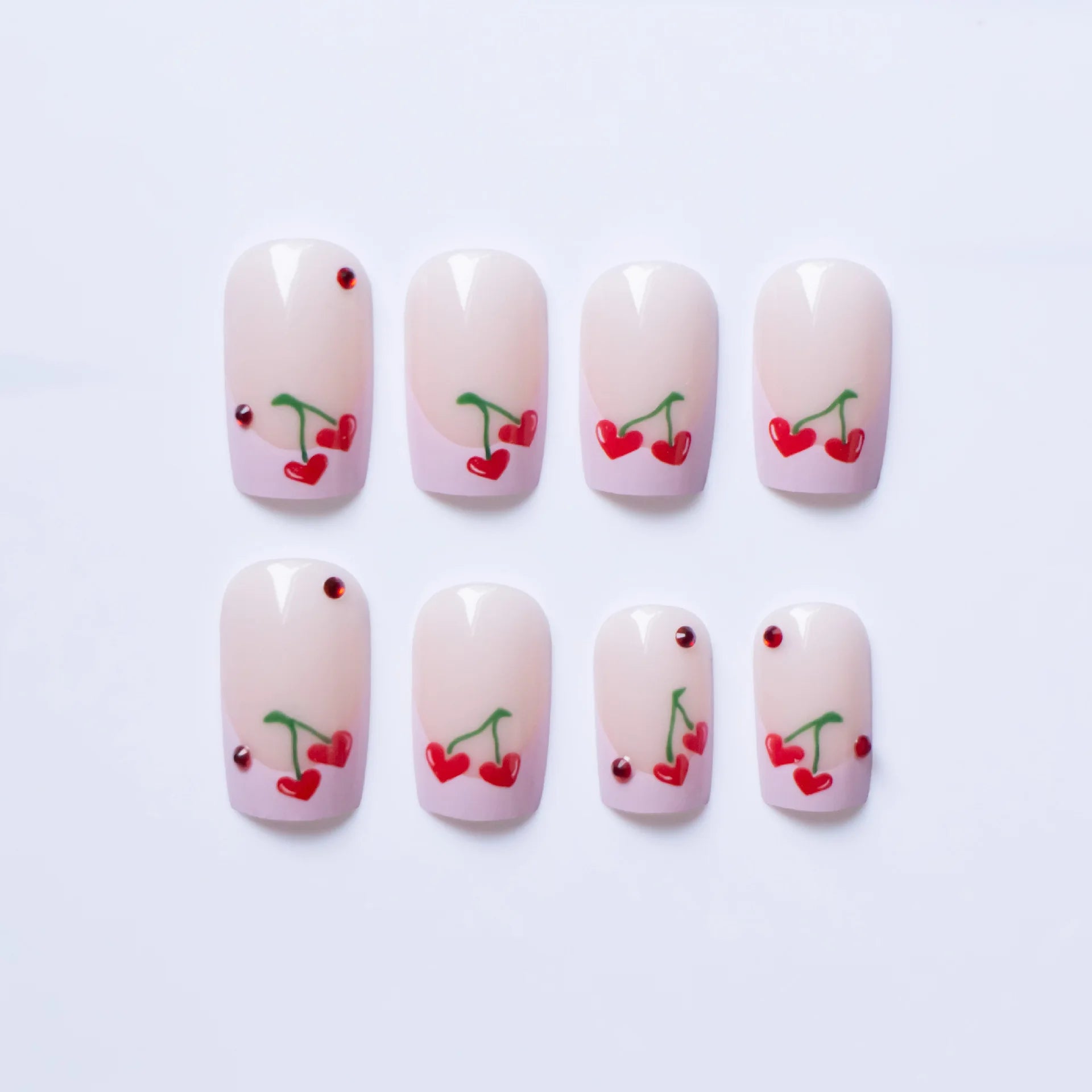 🍒 24pcs Short Square French Press-On Nails – Cherry Pink Perfection