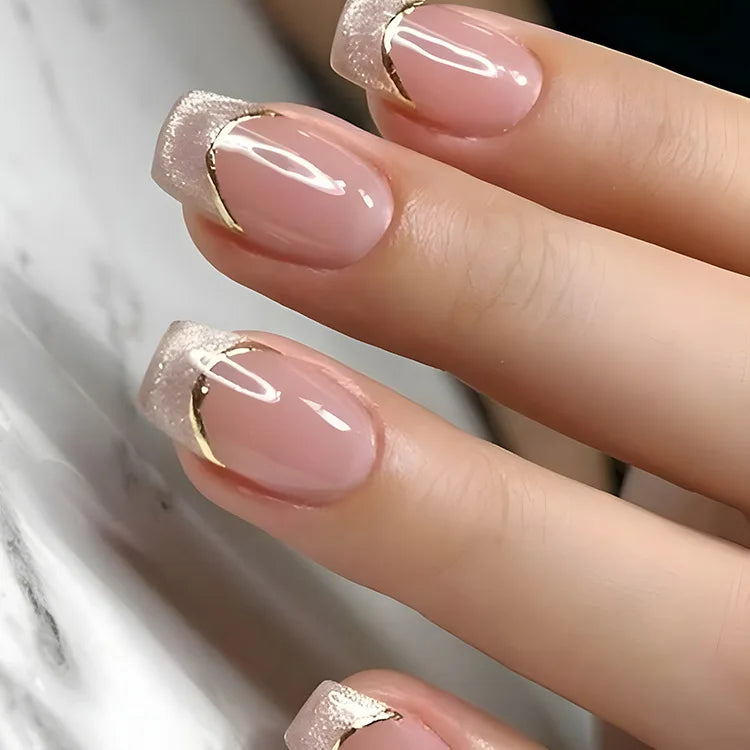 🤍 24pcs Nude White French Press-On Nails – Short Square, Simple & Stylish