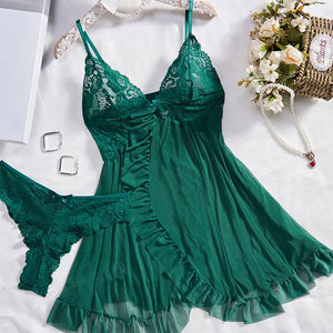 Fl Tulle Suspenders Exquisite Women's Lace Lingerie Set