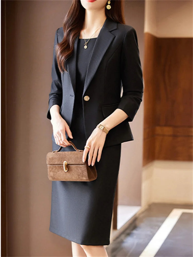 Solid Suits Set for Women – Fashion Office Chic Blazer & Sleeveless Dress Set