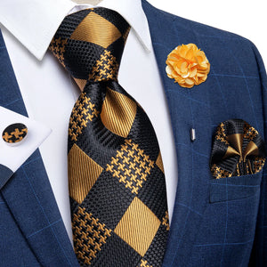 Luxury Yellow Solid Silk Tie Set for Men