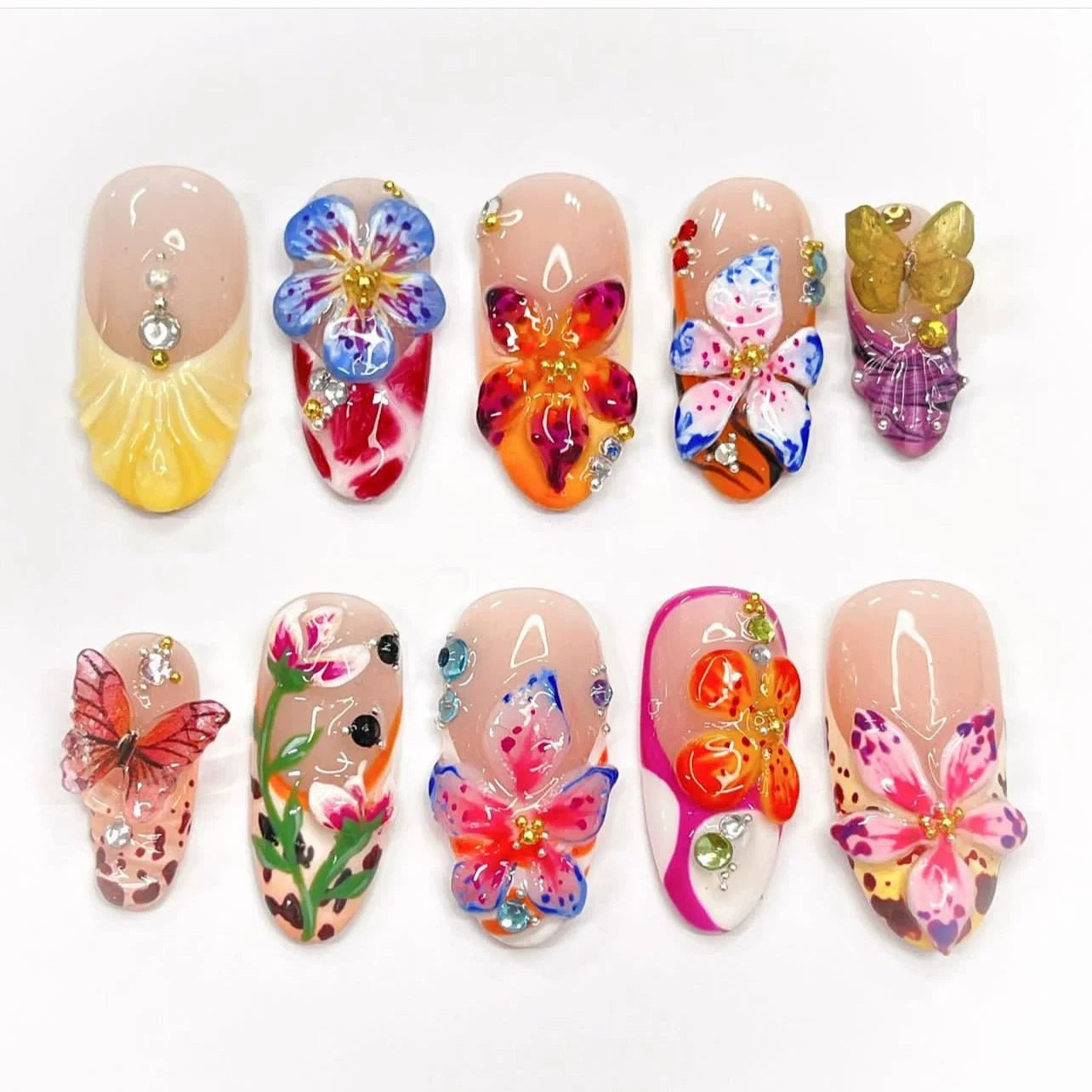 🌸 24pcs Pink Almond Press-On Nails – Sweet Summer Floral with Pearls