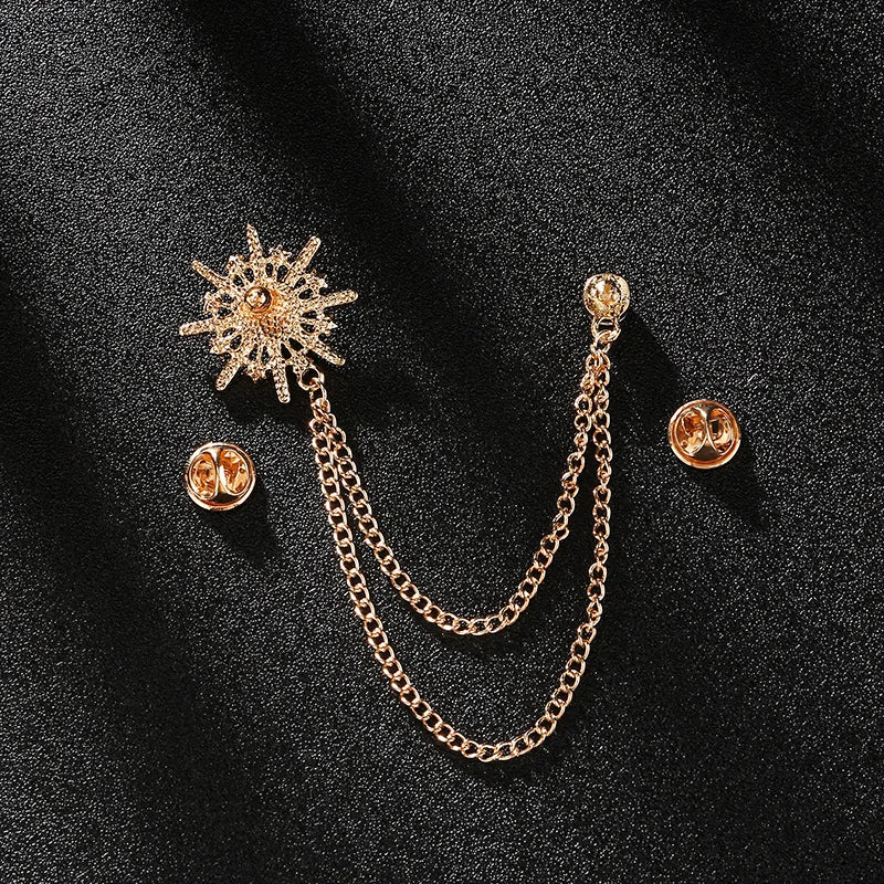 Korean Version of the British Style Asterisk Brooch Suit Tassel Chain Collar Pin Zircon Badge -Men's Accessories