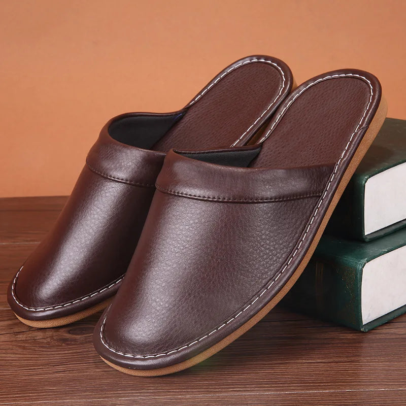 Affordable PU Leather Slippers – Cozy & Waterproof Indoor Comfort