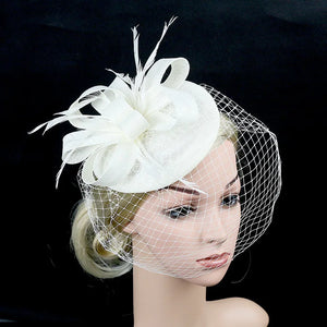 New Fascinator Pillbox Hat with Veil, Mesh Lace & Feathers – Elegant Headband Style for Women