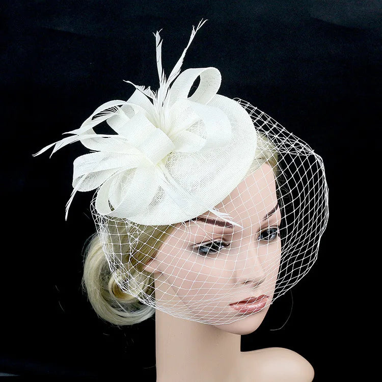 New Fascinator Pillbox Hat with Veil, Mesh Lace & Feathers – Elegant Headband Style for Women