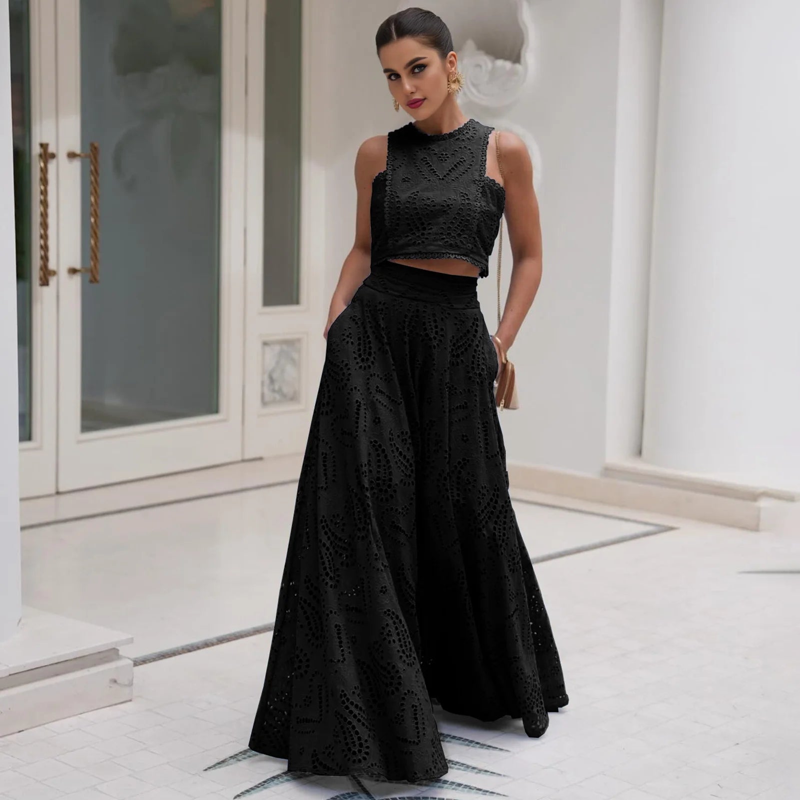 Women’s 2-Piece Outfit – Tank Crop Top & Long Skirt Set