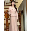 French Style Pink Tweed Two-Piece Set for Women