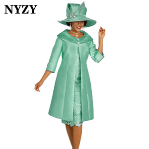 Satin 2-Piece Mother of the Bride Dress with Lace Jacket – Sky Blue Elegance