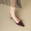 New Summer French Wine Red Patent Leather Mid-Heel Sandals
